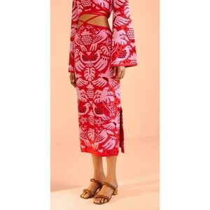 Farm Rio Red Jungle Scarf Knit Skirt